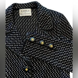 Vtg LIHLI by Saks Fifth Avenue Tweed Wool Blend Blazer - Womens 12 - Black White
